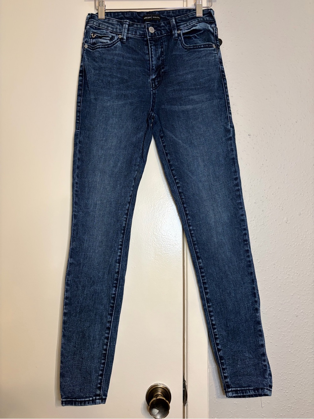 True Religion Mid-rise Curvy Blue Straight Jeans with Signature Back Pockets